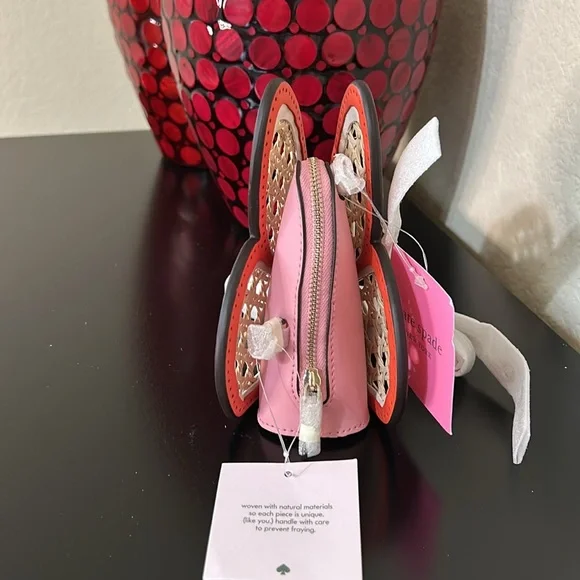 Kate Spade NWT Wing It Wicker Butterfly Coin Purse On A Chain - Picture 7 of 11